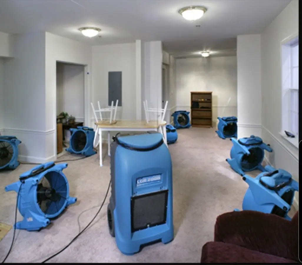 Air movers and dehumidifier setup for Water Extraction & Removal in Lyons